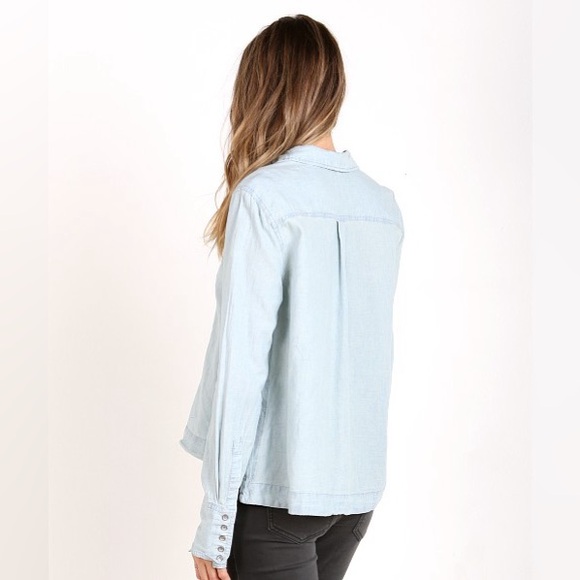 Free People Ready or Not Chambray Top Rumi Wash - Size Large 🇺🇸 - Picture 3 of 8
